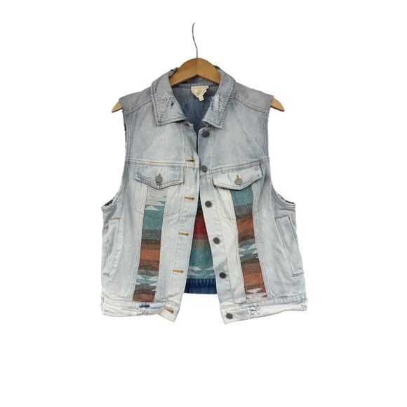 Sterling & Stitch Southwest Print Denim Vest Western Wear Boho Festival Womens L - Picture 1 of 6
